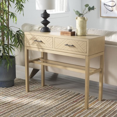 Ajana Light Wood and Black Metal Console Table with Storage