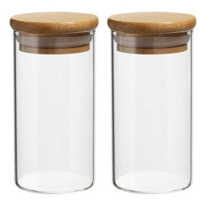 Unique Bargains Kitchen Food Storage Glass Jar with Airtight Bamboo Lid 2 Pcs - 1 of 4