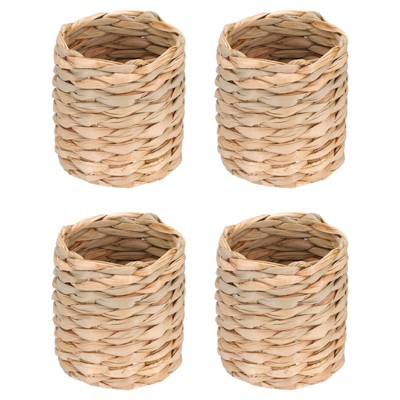 Unique Bargains Party Decoration Rattan Handmade Woven Grass Round Napkin Ring Brown 2"x2" 4 Pcs