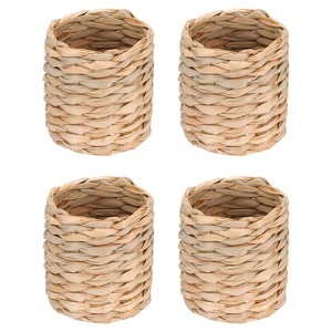 Unique Bargains Party Decoration Rattan Handmade Woven Grass Round Napkin Ring Brown 2"x2" 4 Pcs - 1 of 4