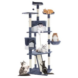Okak Large Multi-Level Faux Fur Cat Tree Tower for Indoor,Cat Condo Climbing Frame with Perch Platforms & Toy Balls & Hammock - 1 of 1