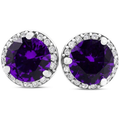 Pompeii3 5/8ct Amethyst & Diamond Halo Studs 10K White Gold