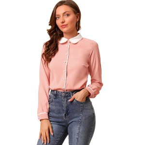 Allegra K Women's Vintage Button Down Contrast Peter Pan Collar Office Work Blouse - 1 of 4