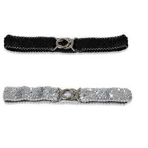 Allegra K Women's Sequins Elastic Interlocking Buckle Waist Belt 50-75cm/19.68-29.52" 2Pcs - 1 of 4