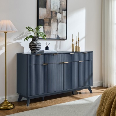 Sincido 60" Buffet Sideboard Cabinet, Fluted Coffee Bar Table with 3 Drawers & 4 Doors, Modern Sideboard for Dining Room, Living Room, Dark Grey — фото 6