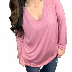 Women's Solid V-neck Top - Shirley Stone - 1 of 3