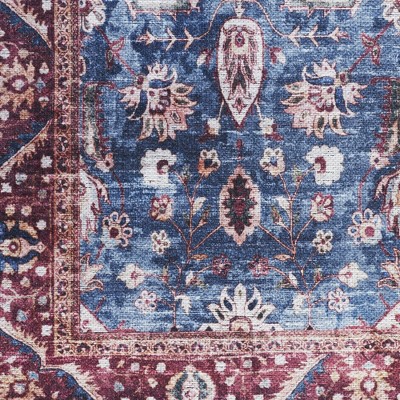 Vintage Elegance 2' x 6' Blue/Brick Floral Washable Indoor Rug
