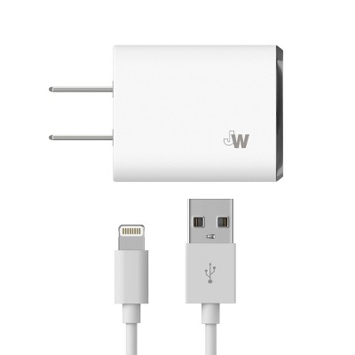 Just Wireless 12W Home Charger with 10&#39; TPU Lightning to USB Cable - White