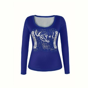 Imily Bela Women's Printed T-Shirt, Round Neck, Slim Fit, Basic Top, Casual Wear, Layering Shirt - 1 of 3