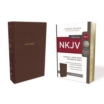 NKJV, Reference Bible, Compact Large Print, Imitation Leather, Brown, Red Letter Edition, Comfort Print - by  Thomas Nelson (Leather Bound)