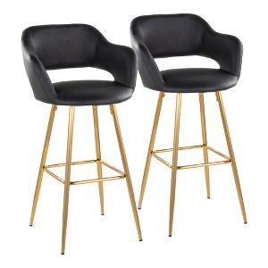 Fixed Faux Leather Contemporary Bar Stool with Low Back and Metal Legs for Home Bar or Kitchen (Set of 2) - 1 of 4