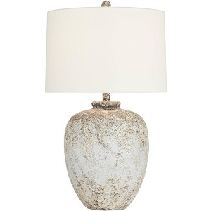 360 Lighting Astaire 27" Tall Urn Jar Farmhouse Rustic Table Lamp Weathered Vintage Finish Single White Shade Living Room Bedroom Bedside Nightstand - 1 of 4