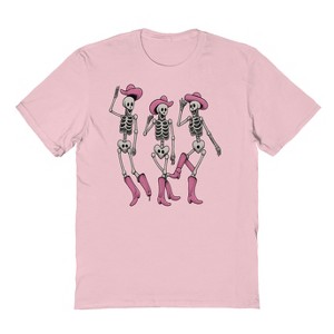 Rerun Island Men Dancing Skeletons Pink Hats Boots Short Sleeve Graphic Cotton T-Shirt - 1 of 4
