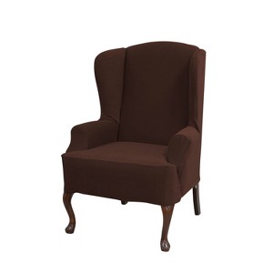 Wingback Chair Stretch Grid Slipcover Chocolate - Serta, Brown