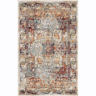 Isabella Ivory Floral 3'x5' Easy-Care Synthetic Area Rug
