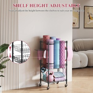 MOEPISY Home Gym Storage Rack with Wheels, Yoga Mat Storage Organizer, Space Saving 3-Tier Weight Rack Black - 1 of 4