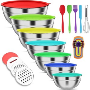 Itopfox Mixing Bowls with Lids Set, 7 PCS Stainless Steel Bowls with Grater Attachments, Ideal for Kitchen Cooking Baking & Serving - 1 of 4