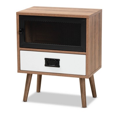 Hubbard Two-Tone Wood and Metal 1 Drawer Nightstand Natural Brown/Black/White - Baxton Studio