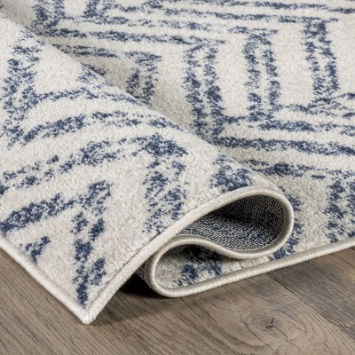 Herringbone Blue Geometric Easy-Care Synthetic Area Rug, 52"x24"