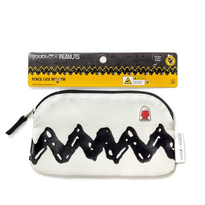 Yoobi Peanuts Pencil Pouch with Snoopy Pin Black Chevron Single Zip