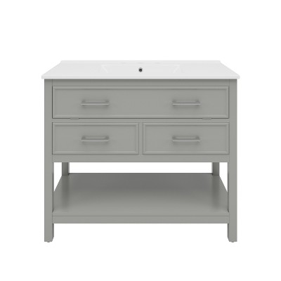Vynxaria 36" Bathroom Vanities Gray Vanity with Ceramic Basin, Tip-Out Tray & Two Drawers 34"H