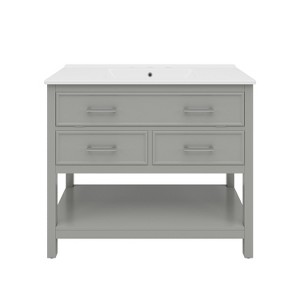 Vynxaria 36" Bathroom Vanities Gray Vanity with Ceramic Basin, Tip-Out Tray & Two Drawers 34"H - 1 of 4