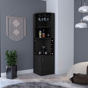 Corner Wine Bar Cabinet with Wine Racks, Open Shelves, and Bottom Storage-Multifunctional Wooden Storage Solution - 1 of 4