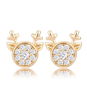 Slickblue Festive Reindeer Earrings – Clear CZ, Holiday-Themed Jewelry in Goldtone/Rose Gold/Silver for Women - 1 of 3