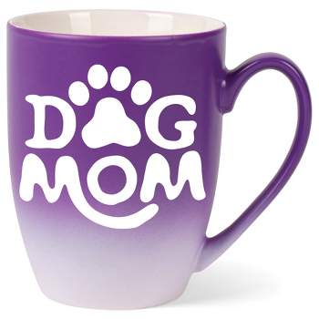 Elanze Designs Dog Mom Two Toned Ombre Matte Purple and White 12 ounce Ceramic Stoneware Coffee Cup Mug