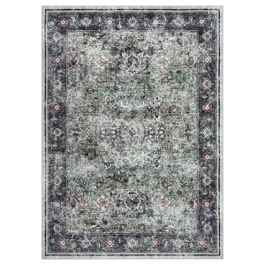 Area Rug Washable Rug Vintage Traditional Distressed Indoor Foldable Thin Retro Accent Non Slip Carpet Mat Gray Green - 1 of 4