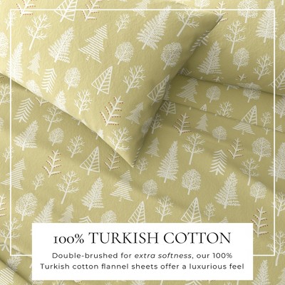 Twin Sage and Red Cotton Flannel Sheet Set