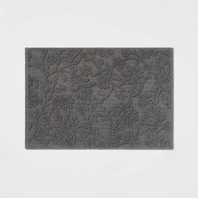 21"x30" Performance Solid Cotton Bath Mat Dark Gray Floral - Threshold™