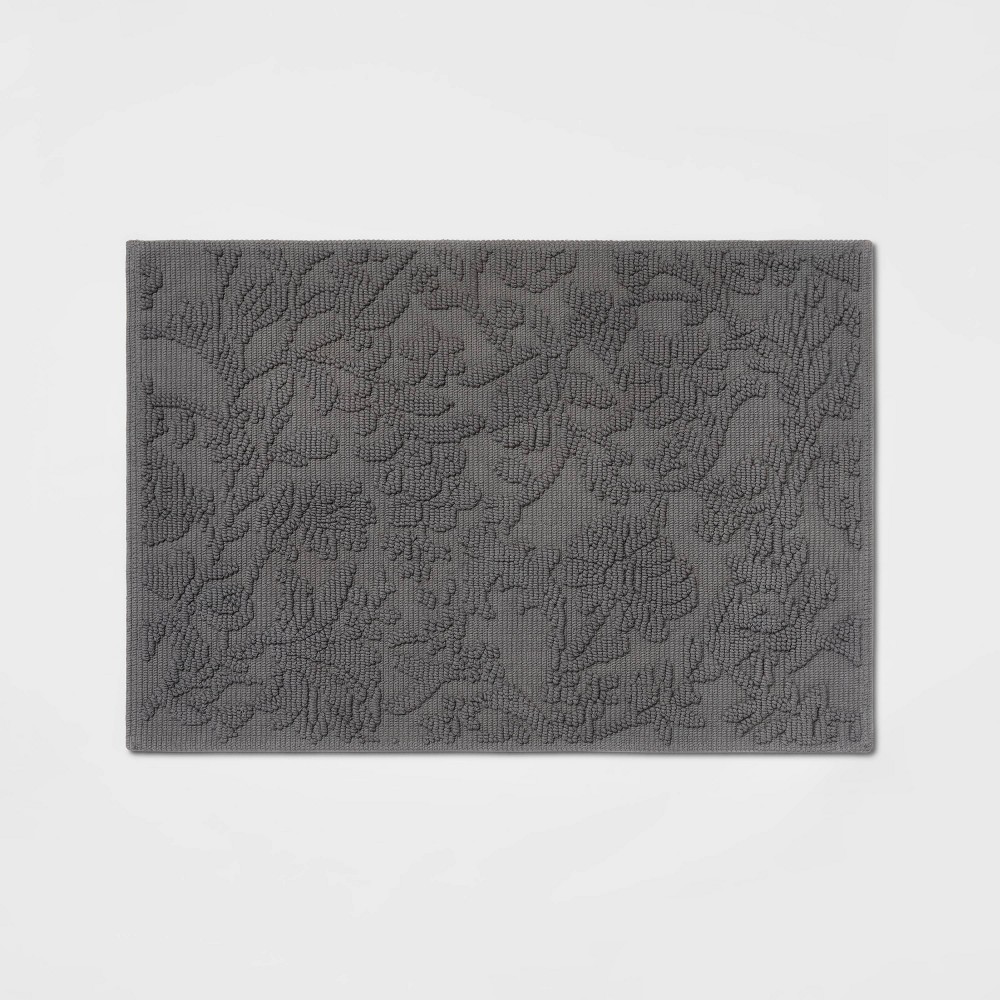 21"x30" Performance Solid Cotton Bath Mat Dark Gray Floral - Threshold
