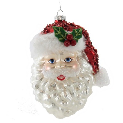 Holiday Ornament 5.25" Santa Head. Claus Christmas Holly  -  Tree Ornaments