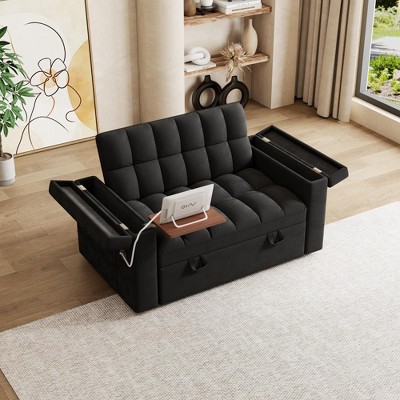 65-inch Velvet 3-in-1 Foldable Sofa Bed with Adjustable Backrest, Hidden Laptop Desk, USB Port, Storage Bag and Pillows