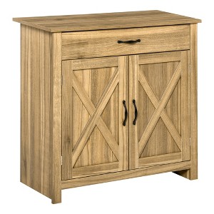 Barn Door Coffee Bar Cabinet with Adjustable Shelf, Large Drawer & Anti-Tipping Design for Living Room & Entryway - 1 of 4