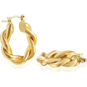 Chunky Gold Hoop Earrings for Women, 14k Gold Plated Thick Triple Hoop Earrings Hypoallergenic Trendy Chunky Gold Hoops - 1 of 4
