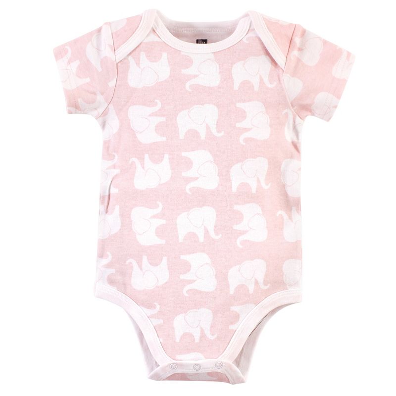 Hudson Baby Infant Girl Cotton Bodysuits 3pk, Pink Elephant, 3 of 6