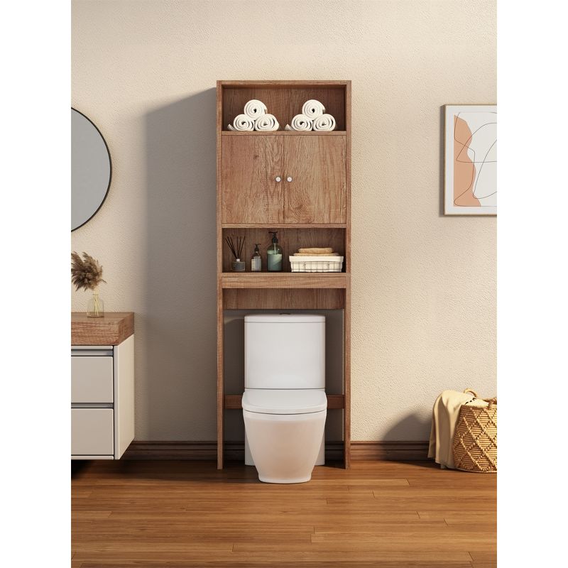 Over the Toilet Storage Rack with 2 Open Shelves and Doors, Bathroom Space Saver, Natural - ModernLuxe, 2 of 9