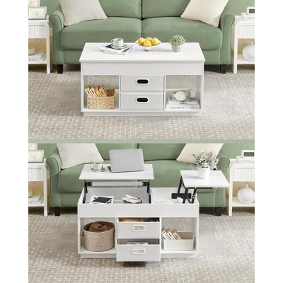 White Lift-Top Coffee Table with Storage and Drawers