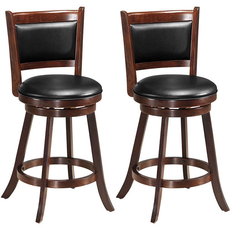 Costway Set of 2 24'' Swivel Counter Stool Wooden Dining Chair Upholstered Seat Espresso Panel back, 1 of 11