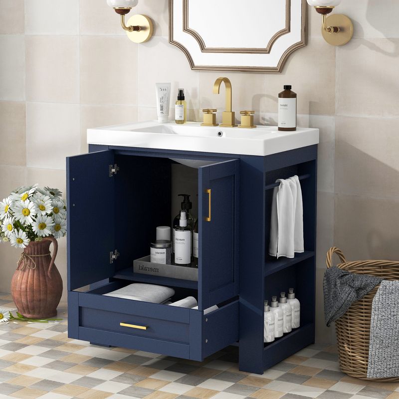 30" Bathroom Vanity with Single Sink, Drawer and Double Sided Storage Shelf, Navy Blue - ModernLuxe, 2 of 13