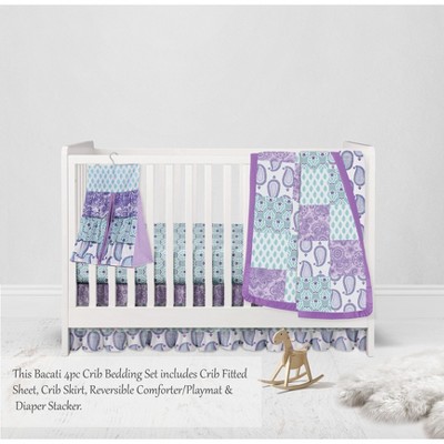 Bacati - Paisley Isabella Purple Lilac Aqua 4 pc Crib Bedding Set with Diaper Caddy