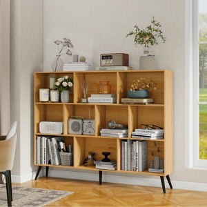 CuisinSmart Wooden 3-Tier Open Shelf Bookcase, 10 Grid Freestanding Book Shelf Storage Organizer with 5 Iron Legs for Home Office Living Room Bedroom - 1 of 4