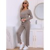 cheibear Women's Ribbed Knit Lounge Long Sleeve Sleepwear with Pants Pajama Set 2 Pcs - 2 of 4