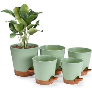 Hallops Self Watering Planter- 5 Pots with Saucers, Green - 1 of 4