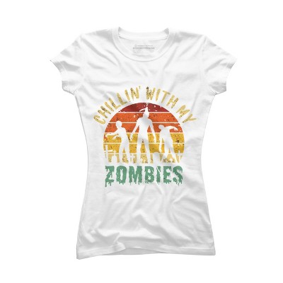 Junior's Design By Humans Halloween Chillin With My Zombies Funny By Ering T-Shirt