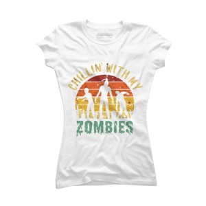 Junior's Design By Humans Halloween Chillin With My Zombies Funny By Ering T-Shirt - 1 of 3