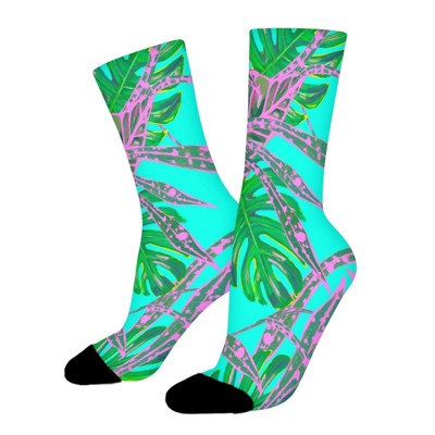 Tropical Leaves Women Printed Crew Socks Funny Funky Socks Soft Polyester Novelty Gifts for Artists Men