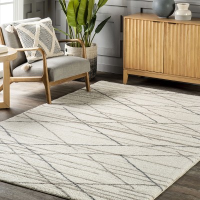 Ivory and Gray Stripe Wool 4' x 6' Washable Area Rug